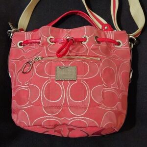 Coach Poppy Red & Silver Signature Bucket Shoulder/Crossbody Bag
